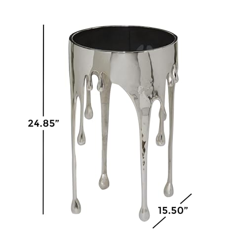 Deco 79 Aluminum Metal Abstract Side Table 16" x 16" x 25", Silver | Accent table, drip end table with melting designed legs and black glass top, unique end table, living room decor - color: Silver