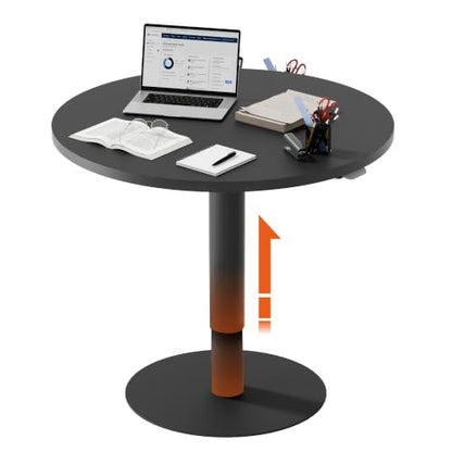 28" Pneumatic Height Adjustable Round Side Table, Gas Lift Pedestal Drink End Table, Small Accent Nightstand for Living Room Sofa Couch, Black - color: Black, size: 27.56"
