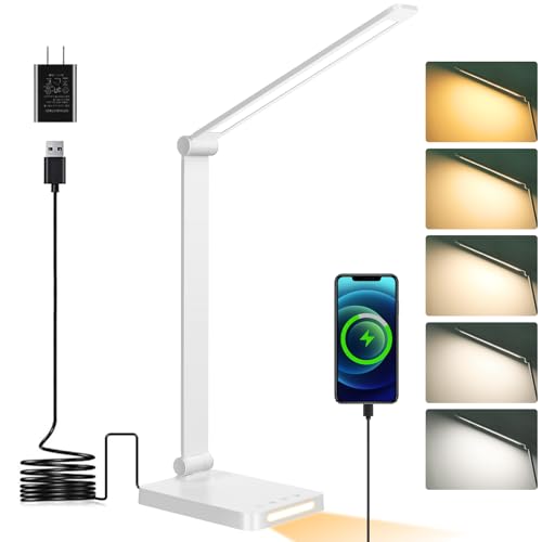 Dott Arts LED Desk Lamp with USB Ports, Touch Control, 5 Color Modes, 3 Brightness Levels, Foldable Design, White - color: White