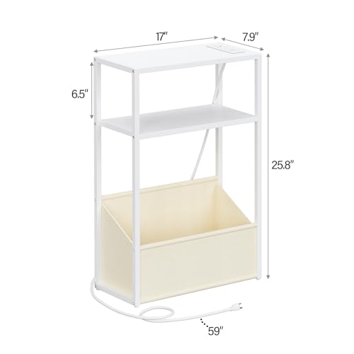 TUTOTAK Keep Phones Charged & Books Organized with Slim 3-Tier Side Table with Charging Station for Living Room Bedroom White TB01BW095 - color: White
