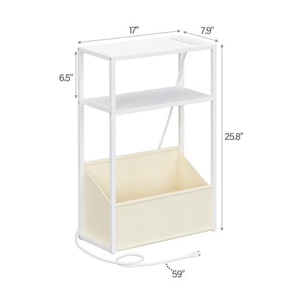 TUTOTAK Keep Phones Charged & Books Organized with Slim 3-Tier Side Table with Charging Station for Living Room Bedroom White TB01BW095 - color: White