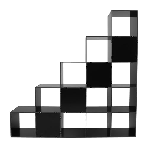 5-Tier Stepped Bookshelf, 15 Cube Storage Organizer Floor Standing Storage Shelf Modern Open Bookshelf for Home and Office (Black) - size: 15 Cube L-Shaped Black
