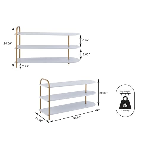 happimess SRK1001A Modern 24" 9-Pair 3-Tier Iron Curved Decker High End Table & Shoe Rack, White/Gold, for Entryway, Hallway, Closet, Doorway, Bedroom