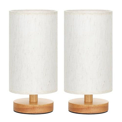 Fenmzee Small Lamps Set of 2 - Inline Control, Bedside Table Lamp for Bedroom with 3000K A15 LED Blub, Easy Assembly (Cream Shade - Wood Base Set of 2, 9" Inline Control) - color: Cream Shade - Wood Base set of 2