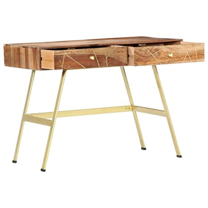 Solid Sheesham Wood Writing Desk with 2 Drawers 39.4"x21.7"x29.5" Industrial Computer Table for Home Office, Bedroom, Small Spaces - color: Solid Sheesham Wood
