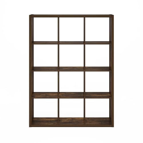 Furinno Cubicle Book Shelf, 12-Cube Bookshelf, Extra Thick Frame Reversible Bookcase with Open Back, 14.6" x 44" x 58", for Living Room, Bedroom, Home Office, Amber Pine - color: Amber Pine, size: 12-Cube,1.2In
