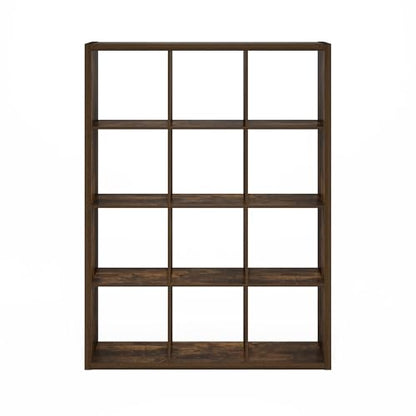 Furinno Cubicle Book Shelf, 12-Cube Bookshelf, Extra Thick Frame Reversible Bookcase with Open Back, 14.6" x 44" x 58", for Living Room, Bedroom, Home Office, Amber Pine - color: Amber Pine, size: 12-Cube,1.2In