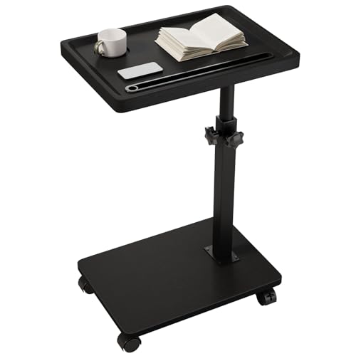 IBUYKE C Shaped Side Table,TV Tray Table with Wheels,Black UTVT007B | 360° Swivel Height Adjustable,End Table for Small Spaces Living Room Bedroom Sofa Bed,Bedside Table for Laptop - color: Black, size: 11.41"Dx15.35"Wx 19.29-32.28"H
