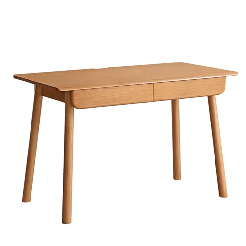 Solid Wood Desk, Mid Century Modern Home Office Desk, Computer Desk with Drawer for Writing Study Vanity 47.24" W - color: Natural-rubberwood, size: 47"W