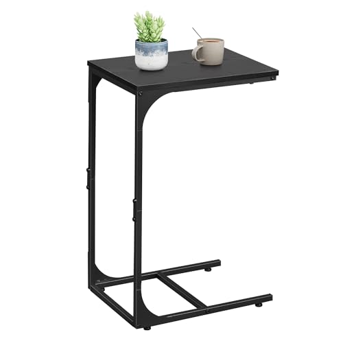 WLIVE C Shaped End Table, Small Couch Side Tables with Metal Frame, Sofa Table TV Tray for Living Room, Bedroom, Relief Black - color: Relief Black