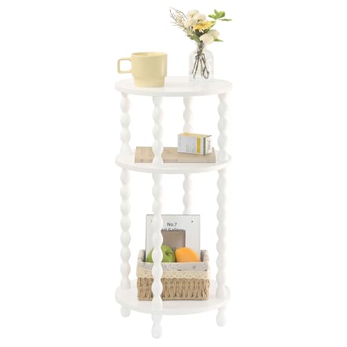AWASEN Small Round Side Table, White End Table with 3-Tier Open Shelf for Small Spaces, Round Bedside Table Nightstand for Bedroom, Living Room, Office, White - color: White