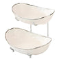 White Fruit Bowl with Silver Metal Stand, 2 Tier Modern Ceramic Fruit Bowl Fruit Rack for Kitchen Counter, Tiered Fruit Basket for Snacks Bread Candy Storage (White B,2 Tier) - color: White B,2 Tier