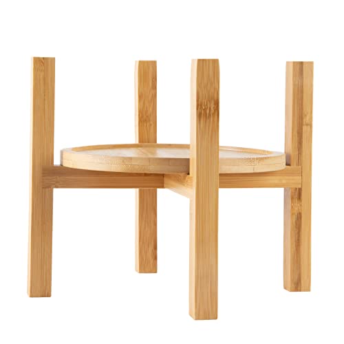 6.5 inch Modern Plant Stand & 5.5" Bamboo Saucer, Mid-Century Planter Holder, Plant Saucer, Round Bamboo Tray for Flower Pot, Planter Pot Tray, Prevent The Floor Wet, Not Include Planter Pot - size: 6.5"