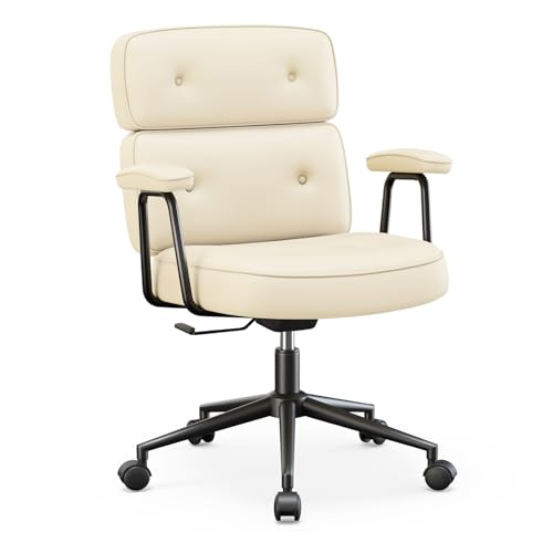 OLIXIS Ergonomic Home Office Desk Chair, PU Leather Computer Chair with Lumbar Support Adjustable Height Rolling Swivel Executive Task Armrests, Off-White - color: Off White