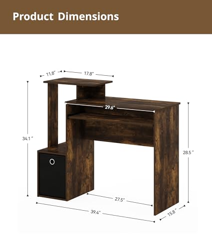 Small Computer Desk with Drawers, Wood Writing Desk with Storage Shelves for Home Office Bedroom Living Room, Walnut/Black - color: Amber Pine/Black