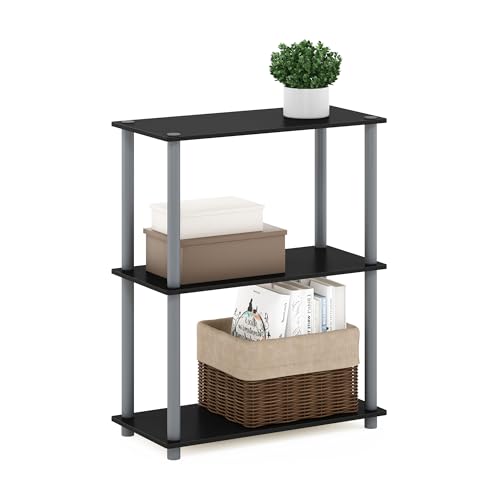 Furinno TURN-N-TUBE Storage Shelves, 3-Tier Book Shelf, Corner Shelf, Toolless Open Shelves, for Organization and Storage, Living Room, Garage, Home Office, Black - color: Black/Grey, size: 3-Tier Round Tube