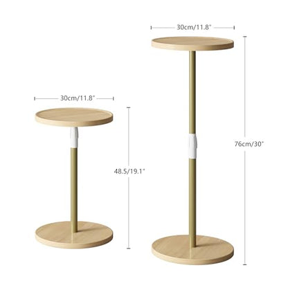 Adjustable Round Side Table, Small End Table, Pedestal Drink Table for Small Spaces, Tall Round Nightstand for Living Room Bedroom Sofa Couch, Natural ET-010YW - color: Natural