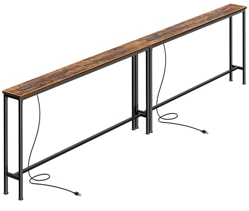 SUPERJARE 106.3 Inch Sofa Table with Power Outlets and USB-C Ports, 5.9 Inch Narrow Console Tables, Entryway Hallway Couch Tables with Storage, Behind Sofa, Small Spaces, Living Room, Rustic Brown - color: Rustic Brown, size: 5.9''D x 106.3''W x 29.7''H