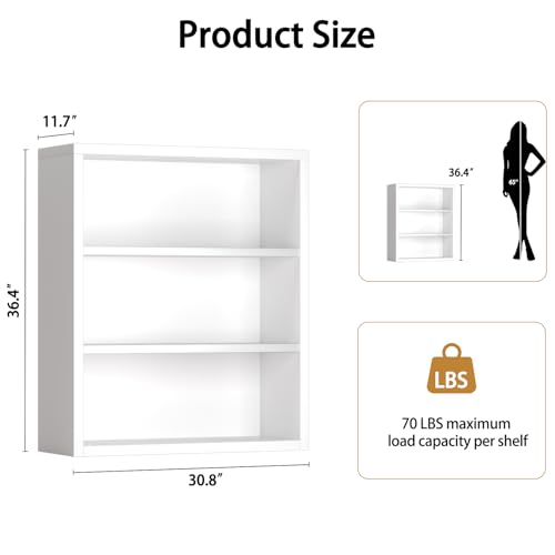 furtble 3-Tier Bookshelf, 36.4''H Wood Bookcase with Closed Back, Sturdy Modern Display Storage Shelf for Living Room, Home Office, or Study, White - size: 3-Tier-30.7W