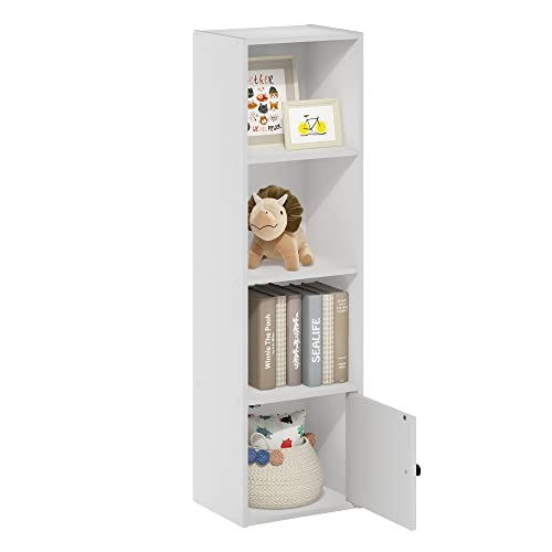 Furinno Luder Shelf Bookcase with 1 Door Storage Cabinet, White - color: White, size: 4-Cube with Cabinet