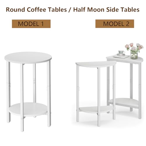 Vagusicc Side Table, Small Round End Table, Set of 2 Half Round Side Table Half Moon Tables, Circle Table Small Round Coffee Table for Living Room, Thin Accent Sofa Table Narrow Entryway Tables, White - color: White