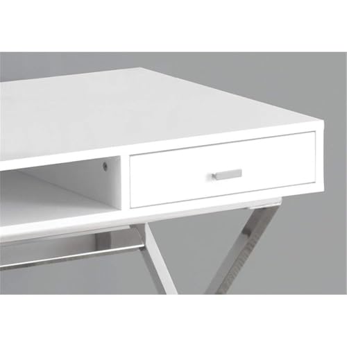 Atlin Designs Metal Sturdy Legs 48" Contemporary Modern Computer Writing Desk with Drawers and Open Shelf in Glossy White and Silver