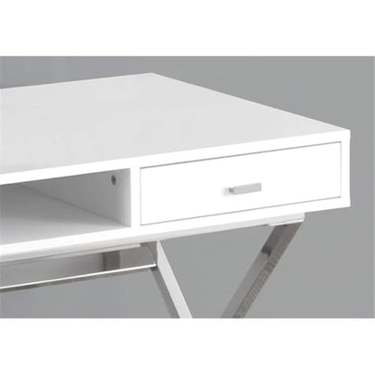 Atlin Designs Metal Sturdy Legs 48" Contemporary Modern Computer Writing Desk with Drawers and Open Shelf in Glossy White and Silver