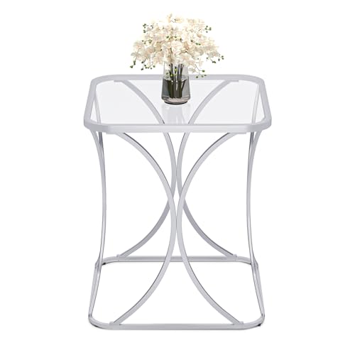 19.68" Square End Table with Tempered Glass Top, Stylish X-Shaped Metal Frame, Living Room Coffee Table, Sofa Side Table, Accent Tables for Small Spaces, Modern Bedside Table (Silver) - color: Silver, style: Style 2