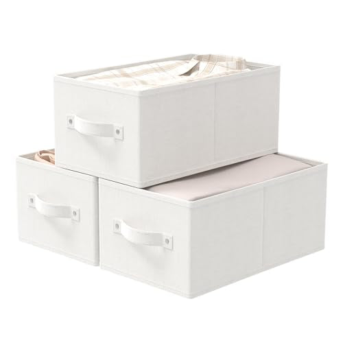 Storage Basket, Closet Organizer, 3 Pack, White, 18.5x11x7.9 In | Foldable Storage Bins, Clothing Boxes with Reinforced Handles for Kitchen Cupboards and Bathroom Vanities - color: White, size: Large