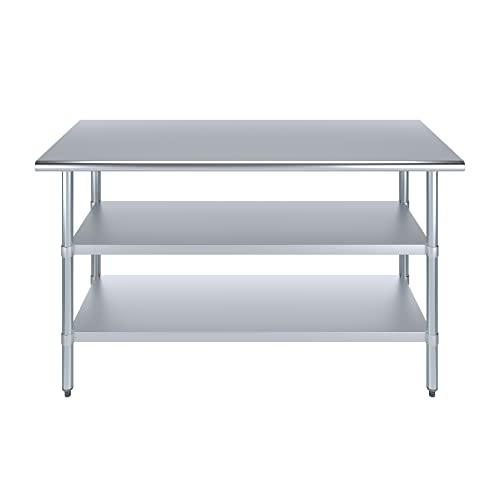 Stainless Steel Work Table with 2 Shelves | Metal Utility Table | Commercial & Residential NSF Utility (Stainless Steel Table with 2 Shelves, 60" Long x 24" Deep) - size: 60" Long x 24" Deep