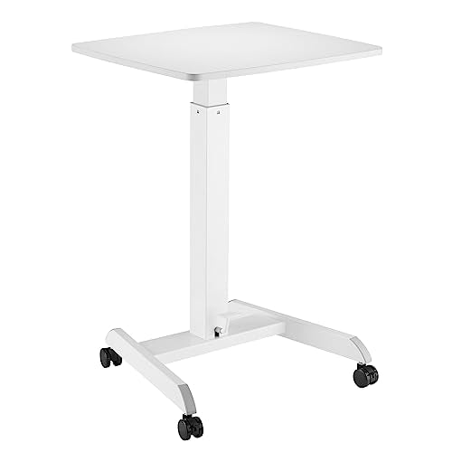 Kantek Mobile Sit Stand Laptop Cart, Adjustable Height (29"-49"), Rolling Laptop Computer Workstation 23.6" x 20.5", Foot Pedal Control, Steel Frame, White - color: White, style: Compact