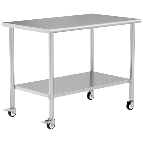 Stainless Steel Table with Wheels for Food Prep & Work 30" x 60" Utility Table with Adjustable Undershelf, Commercial Workstation in Kitchen, Garage, Home and Hotel - color: W/ Wheel, size: 30x60 Inch