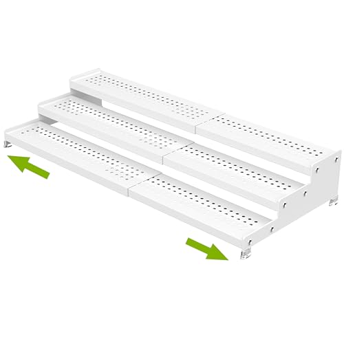Jojocross Spice Rack Organizer for Cabinet, 3 Tier Expandable shelf, Great for Kitchen Cabinets, Cupboard,Pantry and more,Metal plate with hole (1 Pack/White,9.45" D x 12.8"~24“L x 3.56" H) - color: White, size: 1 Pack, 9.45" D x 12.8" ~ 24" L x 3.56" H