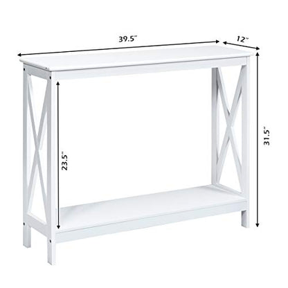 Julimoon Console Table with Storage Shelf, Narrow Accent Table X Form Frame, 2-Tier Sofa Side Table for Living Room/Bedroom/Entryway/Hallway, Easy Assembly, 39.5’’X12’’X31.5’’ (White) - color: White