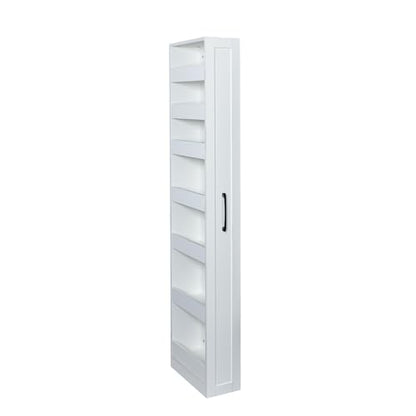 Slim Storage Cart,Pull-Out Spice Rack Next to Fridge White Narrow Storage Cabinet with Open Self, Wood Unit Storage Rack with Handle Wheels for Narrow Spaces,7 Tier - size: 2