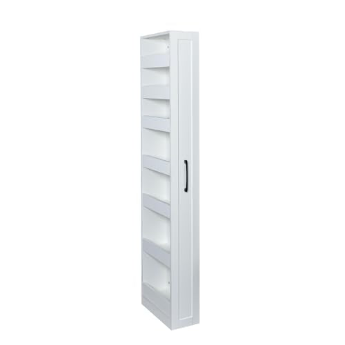 Slim Storage Cart,Pull-Out Spice Rack Next to Fridge White Narrow Storage Cabinet with Open Self, Wood Unit Storage Rack with Handle Wheels for Narrow Spaces,7 Tier - size: 2