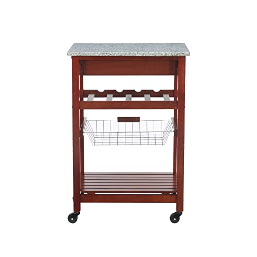 Linon Hanover Wenge Kitchen Cart with Granite Top, Model Number: 44037WENGE-01-KD-U - color: Wenge and Granite, style: Whitney