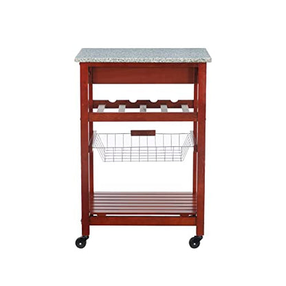 Linon Hanover Wenge Kitchen Cart with Granite Top, Model Number: 44037WENGE-01-KD-U - color: Wenge and Granite, style: Whitney