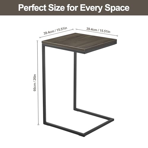 C-Shaped Couch Table, Oak Finish | Movable Side End Table, Sturdy Metal Frame, Narrow Laptop Stand Desk & TV Tray, For Living Room - color: Oak