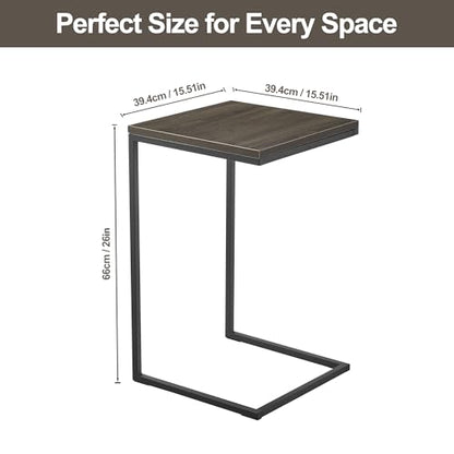 C-Shaped Couch Table, Oak Finish | Movable Side End Table, Sturdy Metal Frame, Narrow Laptop Stand Desk & TV Tray, For Living Room - color: Oak