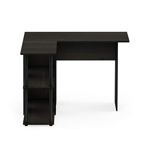 Furinno Abbott L-Shape Computer Desk with Bookshelf, Espresso/Black - color: Espresso/Black, style: Plastic Poles