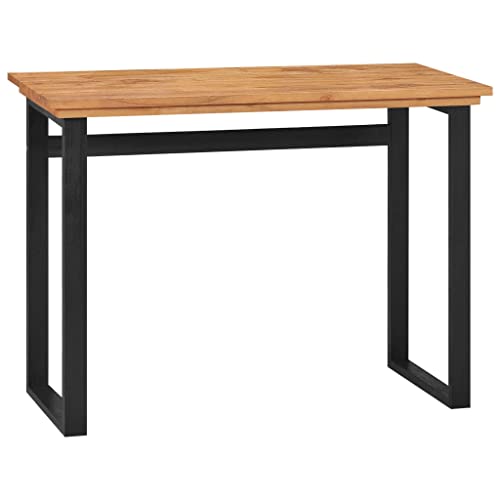 Compact Teak Wood Workspace Desk Solid Teak Wood Industrial Desk Rustic Industrial Style Writing for Home Office - size: 17.7 x 39.4 x 29.5 in (W x L x H)