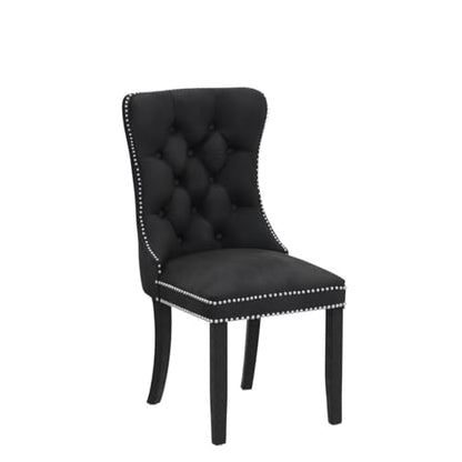 KCC Velvet Dining Chairs Set of 4, Upholstered High-end Tufted Dining Room Chair with Nailhead Back Ring Pull Trim Solid Wood Legs, Nikki Collection Modern Style for Kitchen, Black - color: Black, size: Set of 4