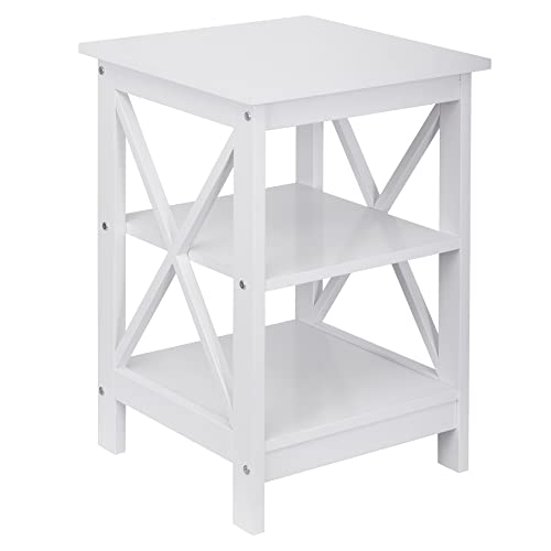 Nouva Side Table - Square Small End Table w/Storage Shelf, Tall Nightstand w/X-Design for Living Room Bedroom Office Bathroom,White - color: White
