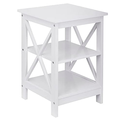 Nouva Side Table - Square Small End Table w/Storage Shelf, Tall Nightstand w/X-Design for Living Room Bedroom Office Bathroom,White - color: White