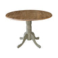 IC International Concepts, 42" Round Dual Drop Leaf Pedestal Dining Table, Solid Real Wood, Sturdy Parawood, Distressed Hickory/Stone - color: Distressed Hickory/Stone