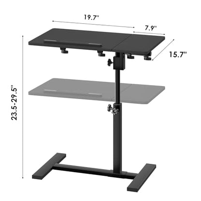 Height Adjustable C-Shaped Table with Removable Wheels, Mobile Sofa Snack Table with Tiltable Top, Adjustable Laptop Stand for Couch, Bedside Desk with Pen Slot, Black