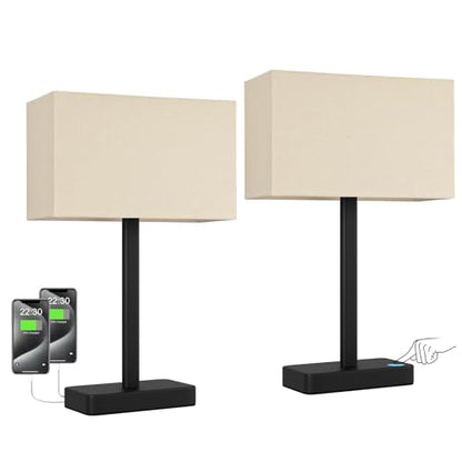 Hong-in Touch Lamps for Bedroom - 3-Way Dimmable Bedside Lamps Set of 2 with USB C+A, Beige Modern Table Lamp for Night Stands, Desk Lamp for Living Room Nightstand End Tables Bed Side - color: B. Beige&Black