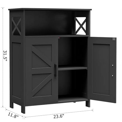 Homhedy Farmhouse Bathroom Storage Cabinet with 2 Doors, Toilet Paper Cabinet with Adjustable Shelf, Small Bathroom Cabinet for Kitchen/Laundry/Living Room, 11.8 x 23.6 x 31.5 Inches, Black - color: Black