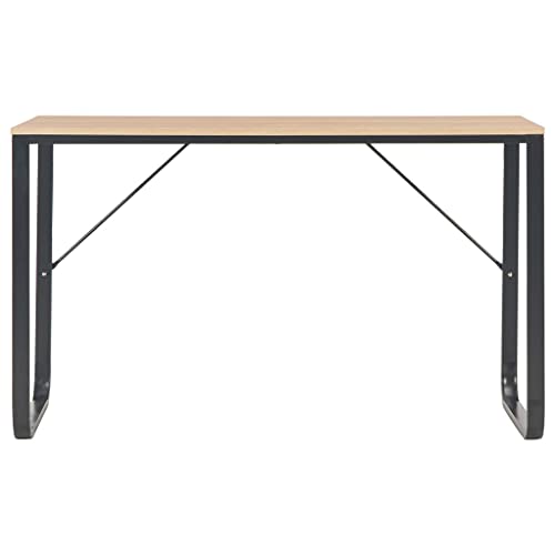 vidaXL Computer Desk, Office Table with Metal Frame, Writing Desk for Bedroom Living Room, Monitor Standing Desk, Industrial Style, Black and Oak